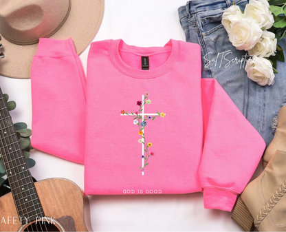 God Is Good Floral Sweater New