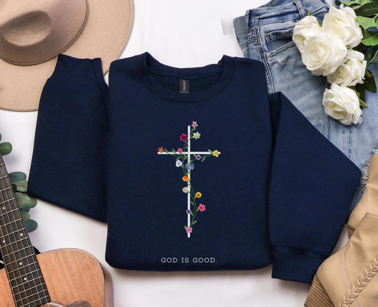 God Is Good Floral Sweater New