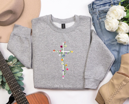 God Is Good Floral Sweater New