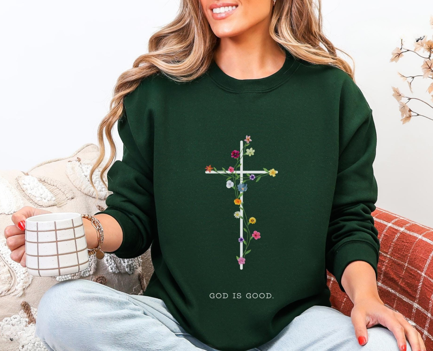 God Is Good Floral Sweater New