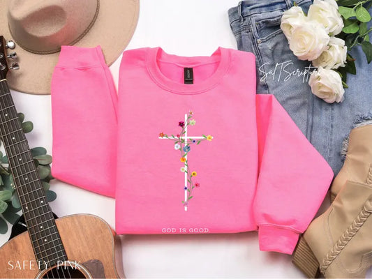 God Is Good Floral Sweater New
