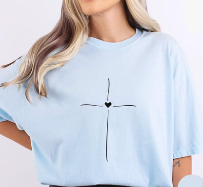 Minimal Cross Heart Tee