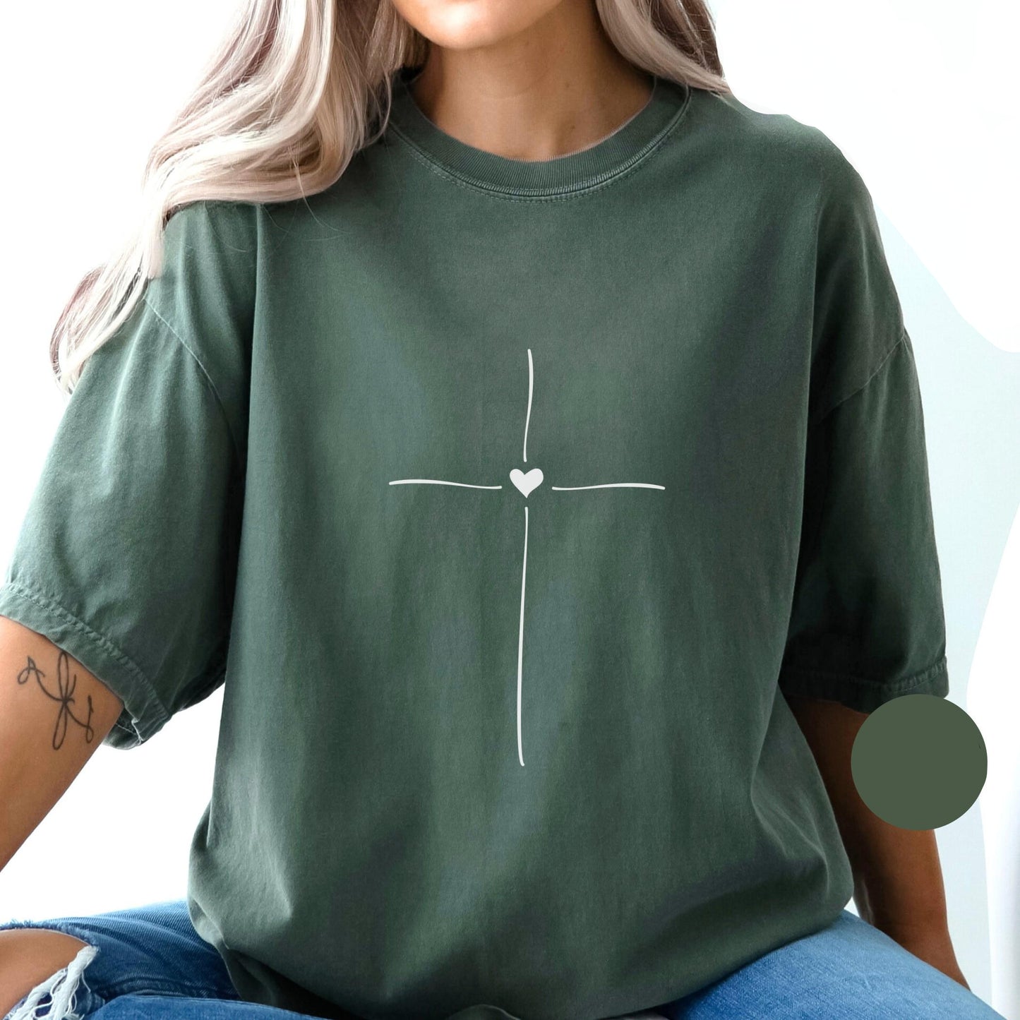 Minimal Cross Heart Tee