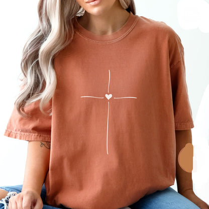 Minimal Cross Heart Tee