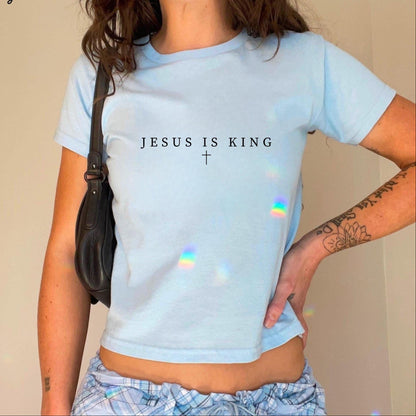 Jesus is King Baby Tee 90s Style